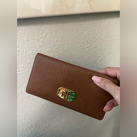 NWOT Lauren Ralph Lauren Genuine Leather Brown Fold Long Wallet Gold Hardware - Picture 11 of 13
